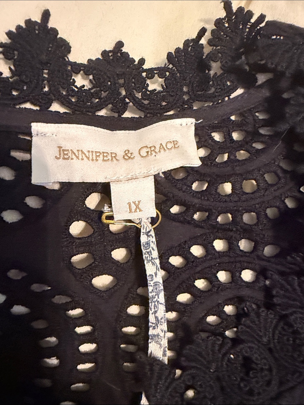 Lace Eyelet Flutter Sleeve Blouse - Black - Picture 2 of 4